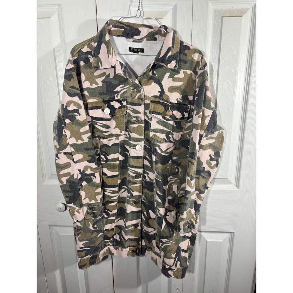 Y2K KROIX Camo Pink‎ Green Black Denim Jacket Oversized Medium